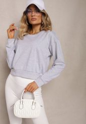 Jasnoszara Bluza z Bawełną ze Ściągaczami przy Rękawach i w Pasie Alberia. Szare bluzy Renee, l, bez wzorów, z bawełny, bez kaptura. Za 24.99 zł.