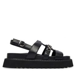 Sandały PINKO. Czarne sandały Pinko, bez wzorów, bez obcasa, na płaskiej podeszwie, bez zapięcia. Za 1,222.99 zł.