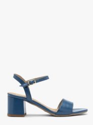 Niebieskie sandały na klocku ARINA. Niebieskie sandały Ryłko, bez wzorów, ze skóry, bez obcasa, na obcasie, bez zapięcia. Za 349.99 zł.