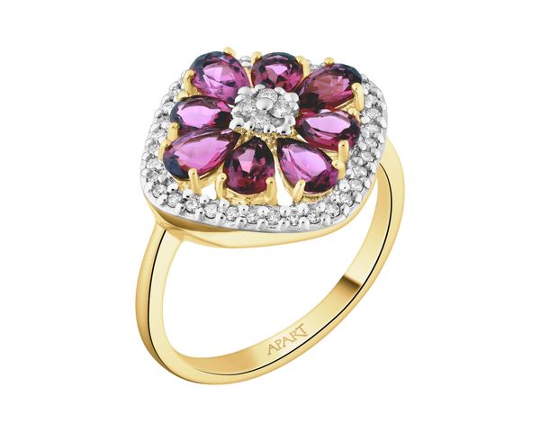 Pierścionek z żółtego złota z diamentami i rodolitami - próba 585. Żółte pierścionki Apart, z diamentem, złote. Za 4,990.00 zł.