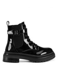 DeeZee Botki WS13512-01 Czarny. Czarne botki DeeZee, bez wzorów, ze skóry, bez obcasa, na płaskiej podeszwie, bez zapięcia. Za 179.99 zł.