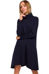 Sukienka trapezowa asymetryczna z golfem bawełniana granatowa. Sukienki Sukienki.shop, na co dzień, na jesień, m, bez wzorów, z bawełny, z asymetrycznym kołnierzem, bez ramiączek, asymetryczne. Za 149.00 zł.