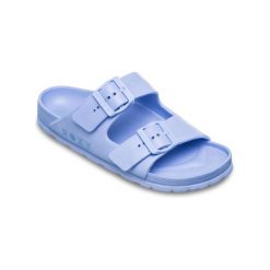 Klapki damskie KATTIE. Niebieskie klapki Roxy, bez wzorów, z syntetyku, bez obcasa. Za 159.99 zł.