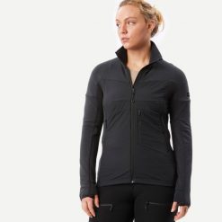 Bluza trekkingowa damska Forclaz MT900 merino. Czarne bluzy SIMOND, m, bez wzorów, z elastanu, bez kaptura. Za 349.99 zł.