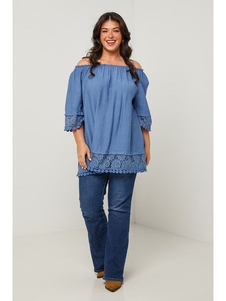 Curvy Lady Bluzka w kolorze niebieskim rozmiar: 48/50. Niebieskie bluzki Curvy Lady, bez wzorów, z koronki, klasyczne, bez kołnierzyka, bez ramiączek. Za 145.45 zł.