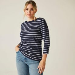 Koszulka do chodzenia z rękawem 3/4 damska Bayletta II. Niebieskie bluzki Regatta, bez wzorów, z polaru, sportowe, bez kołnierzyka, bez ramiączek. W wyprzedaży za 63.50 zł.