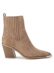 DeeZee Botki HY9057-5 Beżowy. Brązowe botki DeeZee, bez wzorów, z materiału, bez obcasa, na słupku, bez zapięcia. Za 199.99 zł.