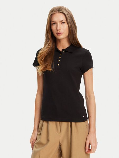 Tommy Hilfiger Polo Gold Button WW0WW45768 Czarny Slim Fit. Czarne koszulki polo TOMMY HILFIGER, l, bez wzorów, z bawełny, bez kołnierzyka, bez ramiączek. Za 259.99 zł.