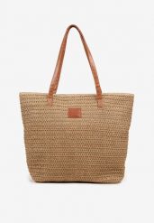 Ciemnobeżowa Pleciona Torebka Plażowa Shopper Odelinea. Brązowe shopper Born2be, bez wzorów, eleganckie, bez dodatków. Za 44.99 zł.