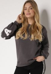 Szara Ocieplana Bluza z Bawełną i Napisem z Tyłu Fezanda. Szare bluzy sportowe Born2be, l, bez wzorów, z bawełny, bez kaptura. Za 69.99 zł.