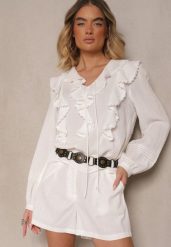 Białe Szorty z Bawełną High Waist w Klasycznym Stylu Sefore. Białe szorty Renee, bez wzorów, z bawełny, klasyczne, z podwyższonym stanem. Za 44.99 zł.