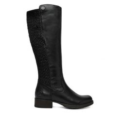 Kozaki Rieker. Czarne kozaki Rieker, bez obcasa, na słupku, bez zapięcia. Za 529.99 zł.