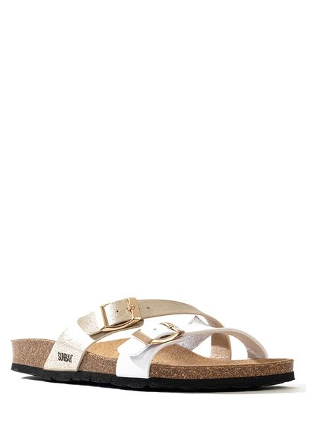 Sunbay Klapki "Bambou" w kolorze biało-złotym rozmiar: 41. Białe klapki Sunbay, bez wzorów, z otwartym noskiem, bez obcasa. Za 127.35 zł.