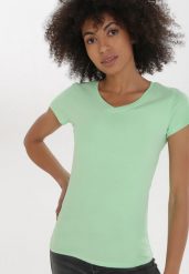 Miętowy T-shirt Daeiphia. Zielone t-shirty Born2be, l, bez wzorów, z bawełny, bez kołnierzyka, bez ramiączek. Za 39.99 zł.