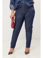 Curvy Lady Spodnie w kolorze granatowym rozmiar: 48/50. Niebieskie spodnie materiałowe Curvy Lady, na co dzień, bez wzorów, z materiału, z standardowym stanem. Za 135.49 zł.