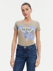 Guess T-Shirt W5GI08 J1314 Khaki Slim Fit. Brązowe t-shirty Guess, xs, z aplikacjami, z bawełny, bez kołnierzyka, bez ramiączek. Za 139.99 zł.