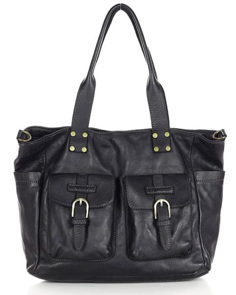 Shopperka skórzana MARCO MAZZINI czarna v232a. Czarne shopper bez wzorów, ze skóry, vintage, bez dodatków. Za 599.00 zł.