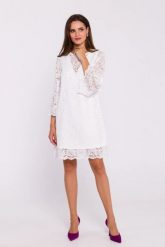 Zjawiskowa sukienka koronkowa trapezowa w kolorze ecru. Sukienki Stylove, na imprezę, xxl, bez wzorów, z koronki, eleganckie, bez kołnierzyka, bez ramiączek, trapezowe. Za 419.00 zł.