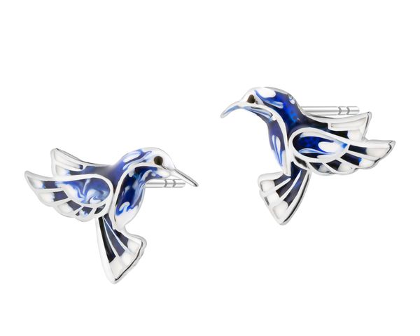 Kolczyki srebrne z emalią - kolibry. Szare kolczyki Apart, srebrne. Za 119.00 zł.