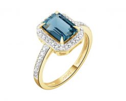 Pierścionek z żółtego złota z diamentami i topazem London Blue - próba 585. Niebieskie pierścionki Apart, z diamentem, złote. Za 5,990.00 zł.