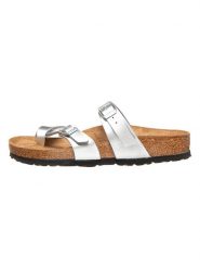 Birkenstock Japonki "Mayari" w kolorze srebrnym rozmiar: 36. Szare klapki Birkenstock, bez wzorów, z otwartym noskiem, bez obcasa. Za 117.73 zł.