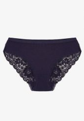Granatowe Majtki Figi z Koronkowymi Wstawkami Amiora. Niebieskie figi Renee, l, bez wzorów, z bawełny. Za 19.99 zł.