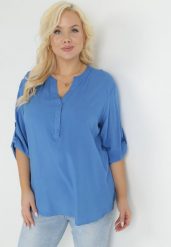 Niebieska Bluzka z Wiskozy Artanassa. Niebieskie bluzki Born2be, l, bez wzorów, z wiskozy, bez kołnierzyka, bez ramiączek. Za 69.99 zł.