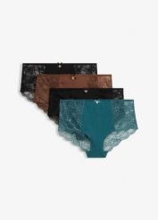 Figi panty z bawełną organiczną i koronką (4 pary). Czarne figi bonprix, bez wzorów, z bawełny. Za 74.99 zł.