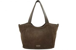 Torebka damska zamszowa typu worek - Beżowa ciemna. Brązowe torby na ramię Barberini's, bez wzorów, z jeansu, biznesowe, na ramię, duże, pikowane, bez dodatków. Za 300.99 zł.