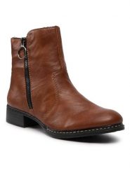 Rieker Botki 73450-22 Brązowy. Brązowe botki Rieker, bez wzorów, ze skóry, bez obcasa, na płaskiej podeszwie, bez zapięcia. Za 271.00 zł.