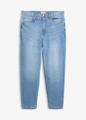 Jeansy Mom high waist cropped. Niebieskie jeansy bonprix, bez wzorów, z podwyższonym stanem. Za 124.99 zł.