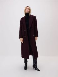 Płaszcz z wełną Bellandi - burgundowy. Czerwone płaszcze Reserved, l, bez wzorów, z tkaniny, bez kaptura. Za 699.99 zł.