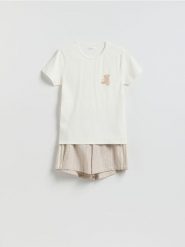 Dwuczęściowa piżama z bawełną - pastelowy róż. Czerwone piżamy Reserved, bez wzorów, z bawełny, bez ramiączek. Za 99.99 zł.