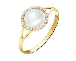 Złoty pierścionek z perłą i cyrkoniami. Żółte pierścionki Apart, z cyrkonią, złote. Za 1,229.00 zł.