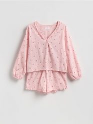 Dwuczęściowa piżama z nadrukiem - pastelowy róż. Czerwone piżamy Reserved, bez wzorów, z bawełny, bez ramiączek. Za 139.99 zł.