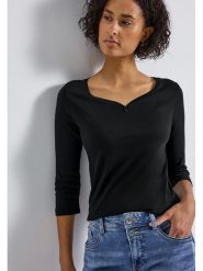 Cecil Koszulka w kolorze czarnym rozmiar: 36. Czarne bluzki Cecil, bez wzorów, bez kołnierzyka, bez ramiączek. Za 56.79 zł.