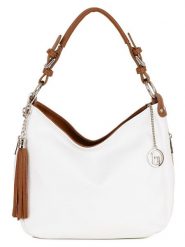 Lia Biassoni Skórzana torebka "Garga" w kolorze biało-jasnobrązowym - 36 x 26 x 10 cm rozmiar: onesize. Białe torby na ramię Lia Biassoni, bez wzorów, z materiału, na ramię, bez dodatków. Za 304.99 zł.