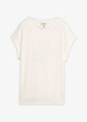 Lekki T-shirt z czystego lnu z haftem. Czerwone t-shirty bonprix, z aplikacjami, ze lnu, bez kołnierzyka, bez ramiączek. Za 89.99 zł.
