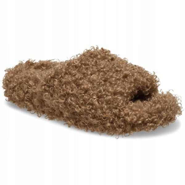Klapki Dla Dorosłych Crocs Classic Duudle Fur Slide. Brązowe klapki Crocs, bez wzorów, z materiału, bez obcasa. Za 230.99 zł.