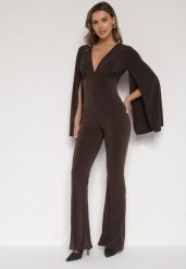 Brązowy Długi Kombinezon z Szerokimi Rękawami i Odkrytymi Plecami Dasima. Brązowe sukienki Born2be, na imprezę, m, bez wzorów, eleganckie, bez kołnierzyka, bez ramiączek, maxi. Za 139.99 zł.