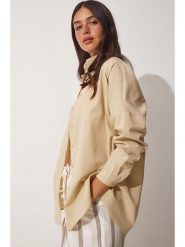 Happiness Istanbul Bluzka "Happiness Istanbul" w kolorze beżowym rozmiar: 38. Brązowe bluzki Happiness Istanbul, bez wzorów, z bawełny, bez kołnierzyka, bez ramiączek. Za 65.45 zł.