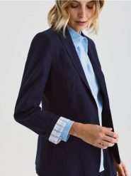Marynarka z lnem - granatowy. Niebieskie marynarki i żakiety Reserved, l, bez wzorów, z tkaniny. W wyprzedaży za 159.99 zł.
