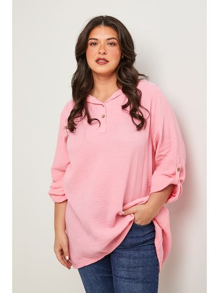 Curvy Lady Tunika w kolorze jasnoróżowym rozmiar: 48/50. Różowe tuniki Curvy Lady, bez wzorów, klasyczne, bez kołnierzyka, bez ramiączek. Za 147.95 zł.