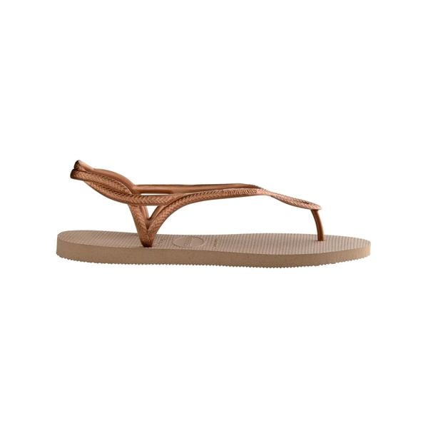 Klapki damskie Havaianas Luna. Brązowe klapki Havaianas, bez wzorów, z materiału, bez obcasa. Za 156.15 zł.