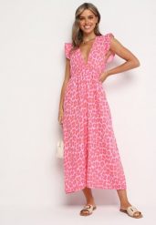 Różowa Bawełniana Sukienka Boho Wiązana z Tyłu Brynivia. Czerwone sukienki Born2be, na co dzień, s, bez wzorów, z bawełny, boho, bez kołnierzyka, bez ramiączek, maxi, proste. Za 129.99 zł.