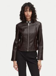 Guess Kurtka z imitacji skóry W6YL25 W2914 Brązowy ciemny Regular Fit. Brązowe kurtki Guess, xs, z aplikacjami, ze skóry, bez kaptura. Za 694.99 zł.