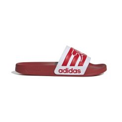 Klapki adilette Arsenal 2025/26. Czerwone klapki Adidas, bez wzorów, z materiału, bez obcasa. Za 194.50 zł.