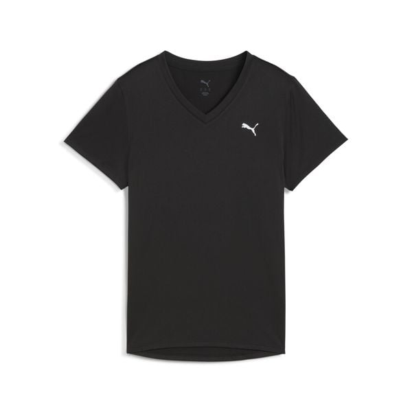 Damska koszulka TAD ESSENTIALS z dekoltem w serek PUMA. Czarne bluzki Puma, bez wzorów, eleganckie, bez kołnierzyka, bez ramiączek. Za 99.00 zł.