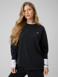 4F Bluza dresowa regular z modalem damska - czarna M. Czarne bluzy 4f, m, bez wzorów, z dresówki, bez kaptura. Za 189.99 zł.