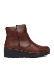 Rieker Botki CEO-X9165-27 Brązowy. Brązowe botki Rieker, bez wzorów, ze skóry, bez obcasa, na koturnie, bez zapięcia. Za 419.99 zł.